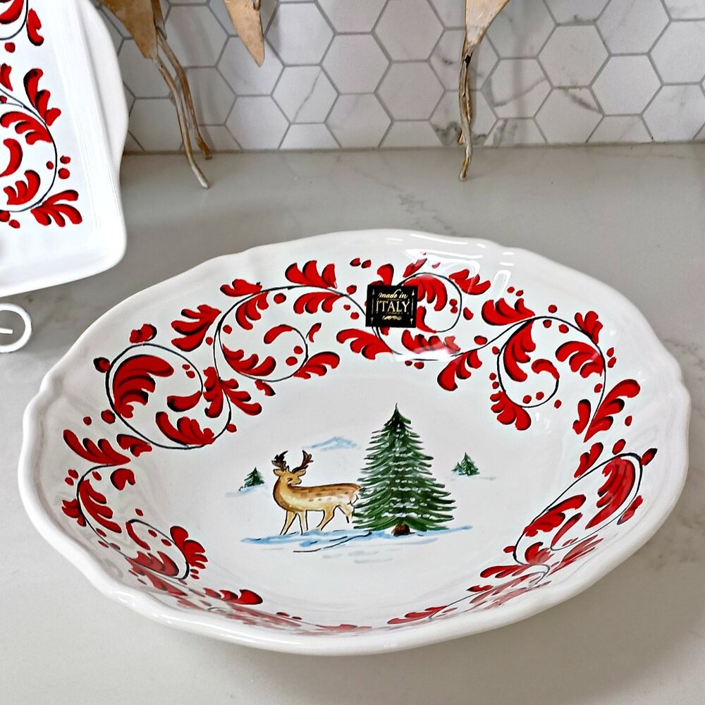 NEW! WINTER HOLIDAY Italian POTTERY 12" Bowl NOVA DERUTA